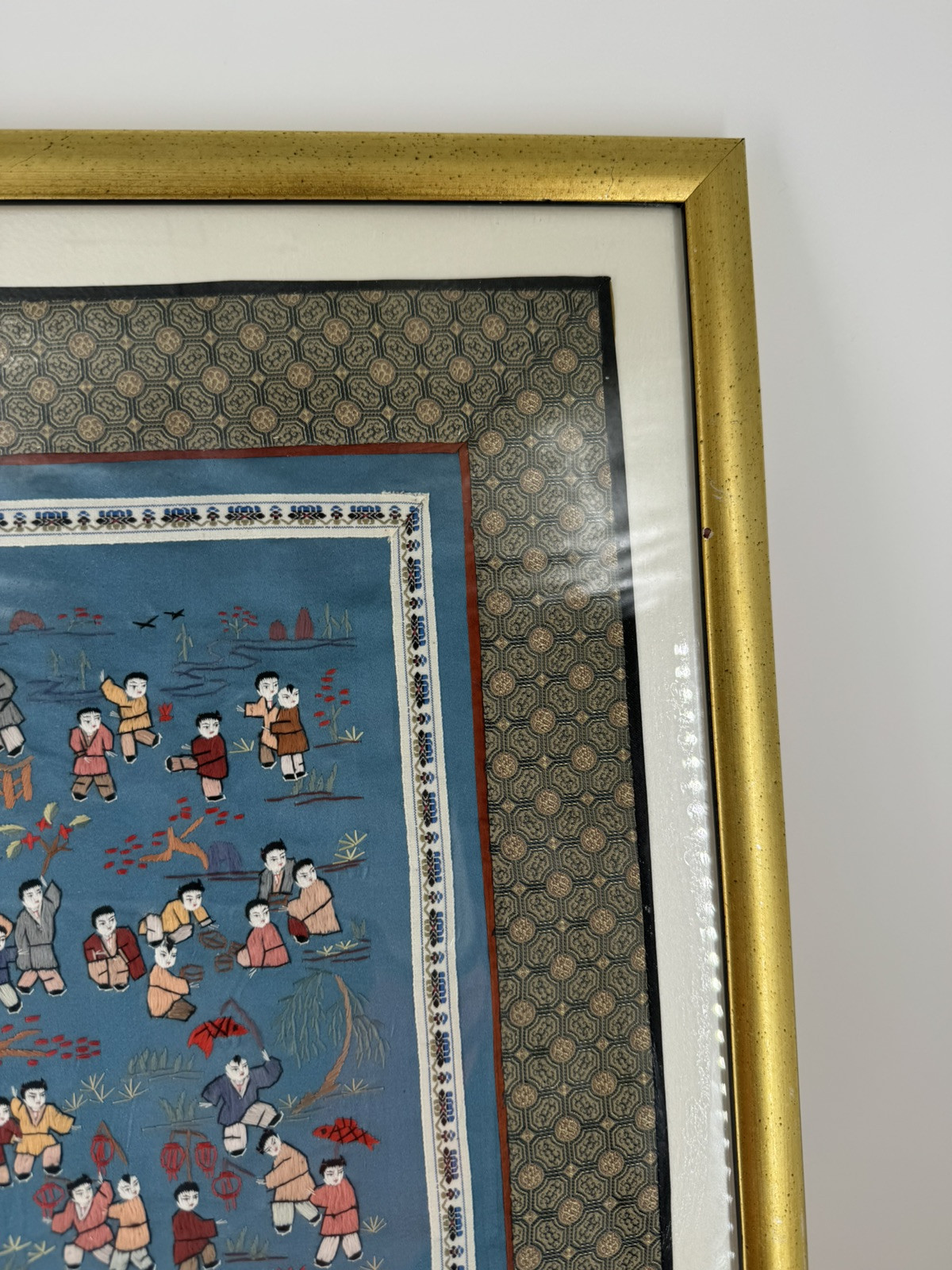 Chinese Silk Tapestry 100 Children At Play Embroidery Framed Art 16” x 29.5”