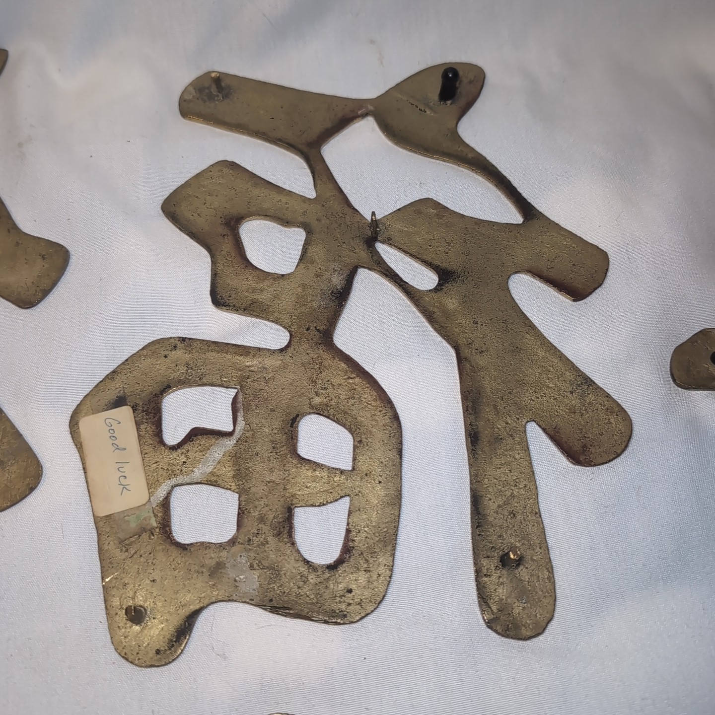 6x Vintage Brass Chinese Japanese Symbols Wall Hanging Trivets Solid Brass 11″