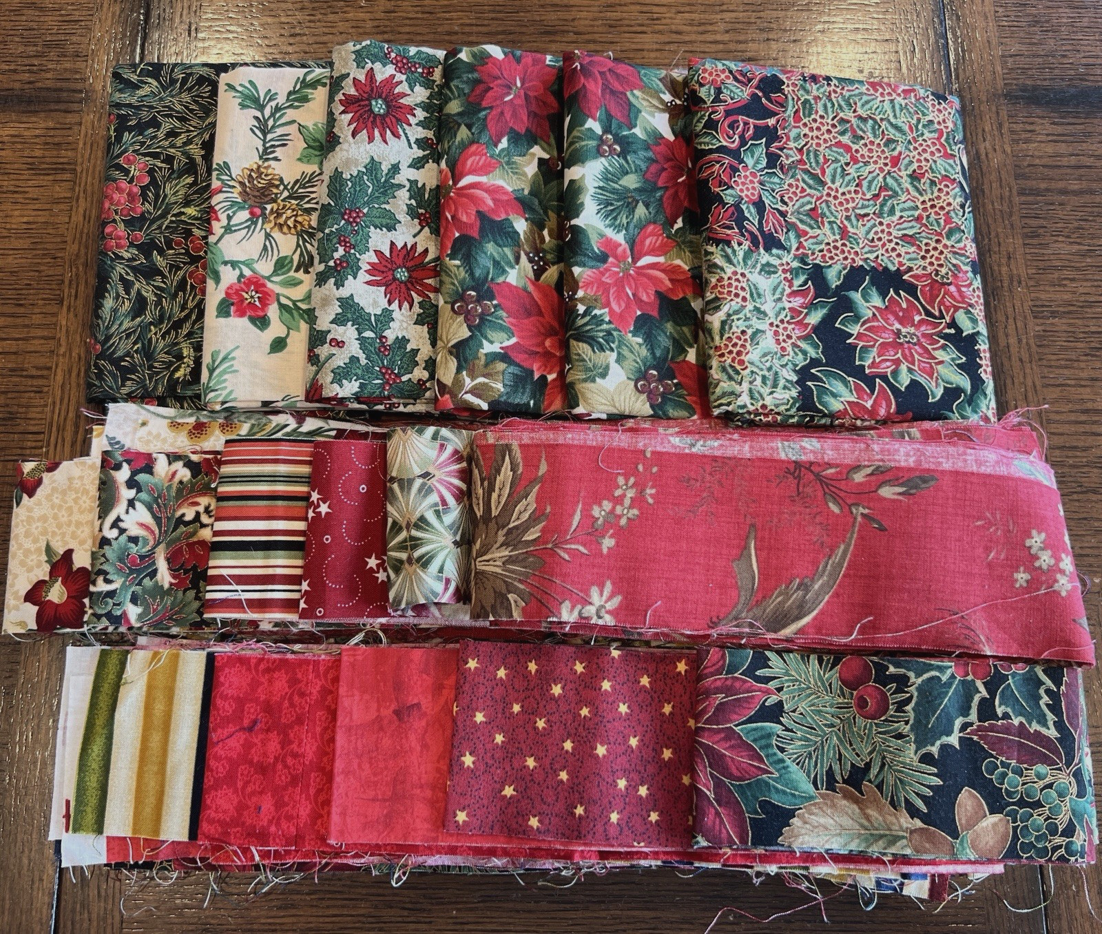Approx 6 yards Cotton Christmas Fabric – Half Yd Pieces 2.5 in Strips PLS READ