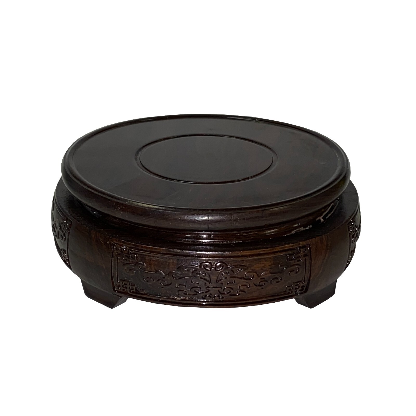 3.75″ Oriental Motif Brown Wood Round Table Top Stand Riser ws2894B