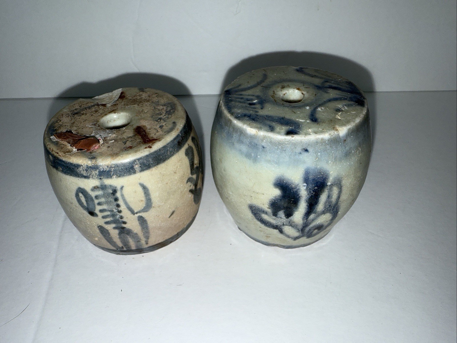 2 Antique Chinese Blue/White Porcelain Barrel Xianglu Lu Incense Burner Holder