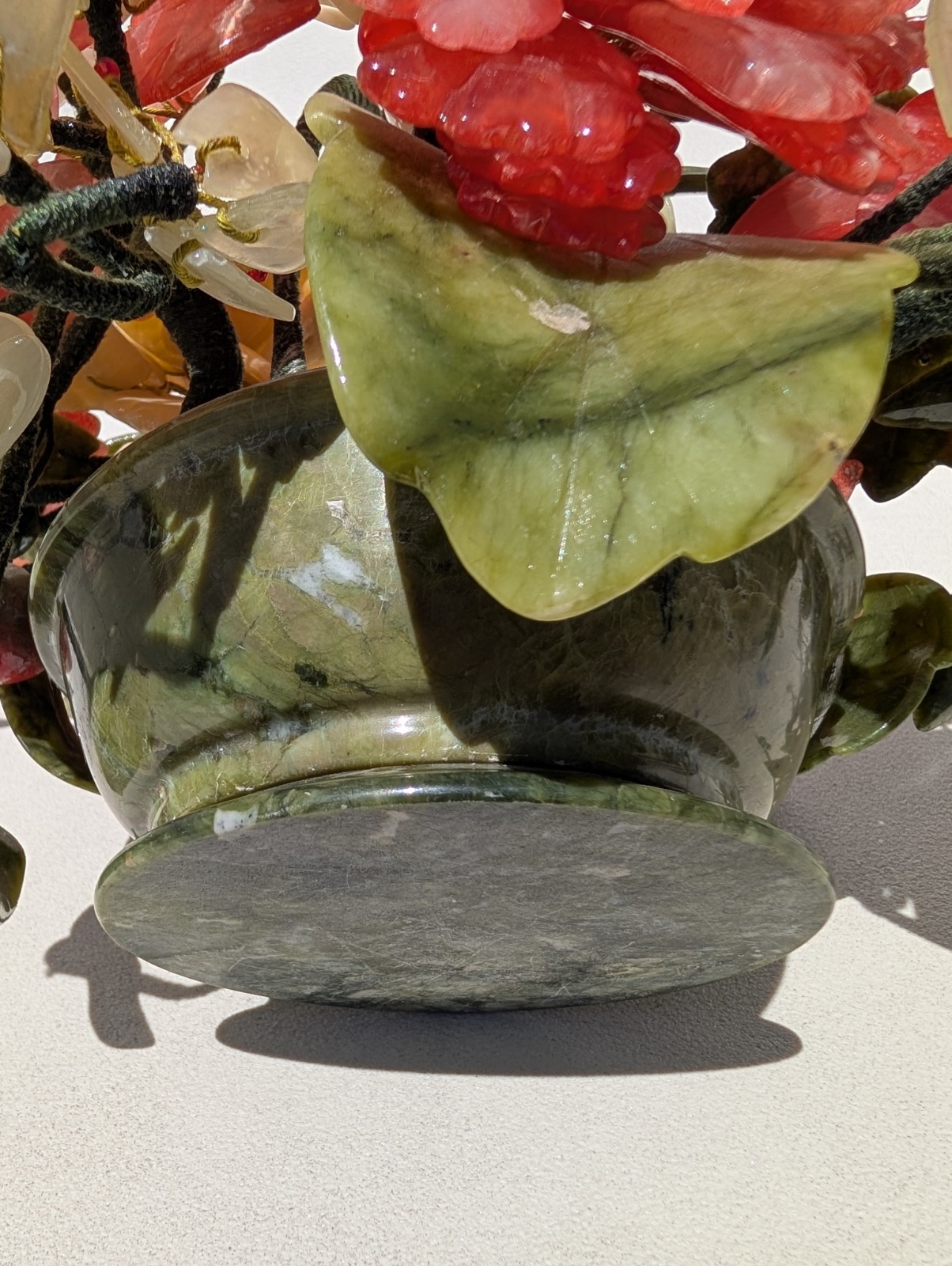 Vtg 1960’s Chinese Export Jade, Jadeite, Agate, Carnelian & Quartz Bonsai Tree