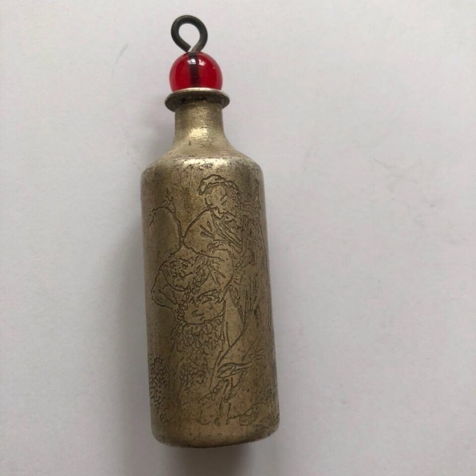 Vintage Copper Snuff Bottle Qianlong Style Engraved Collectible Random Design