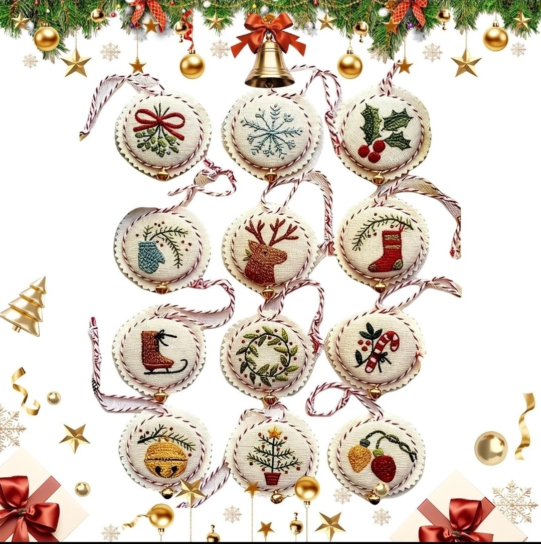 12PCS Embroidery Christmas Ornaments Kit,Hand Needlepoint Christmas Or…