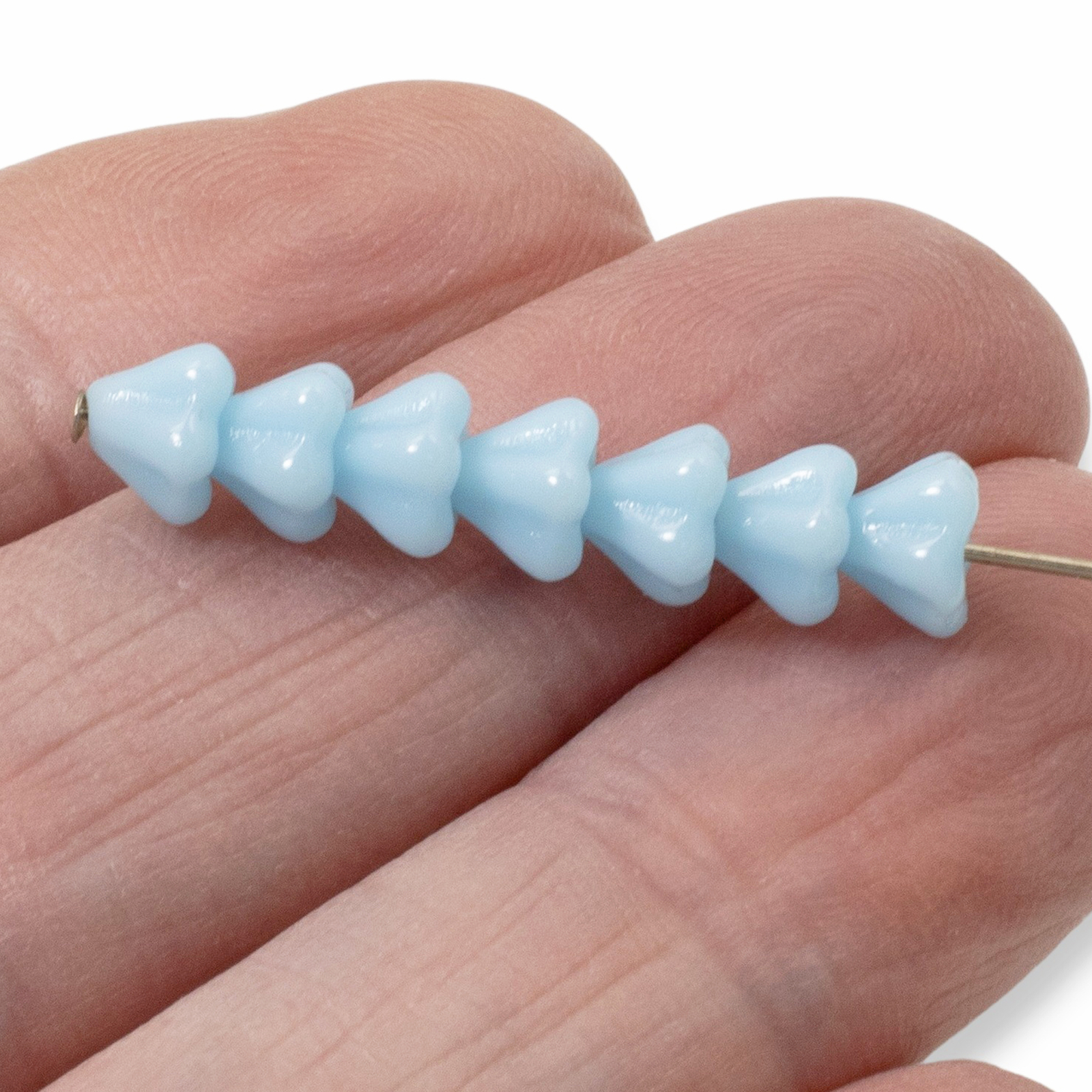 50 Baby Bell Flower Beads – Light Blue – Czech Glass – 4x6mm Opaque Mini Flowers