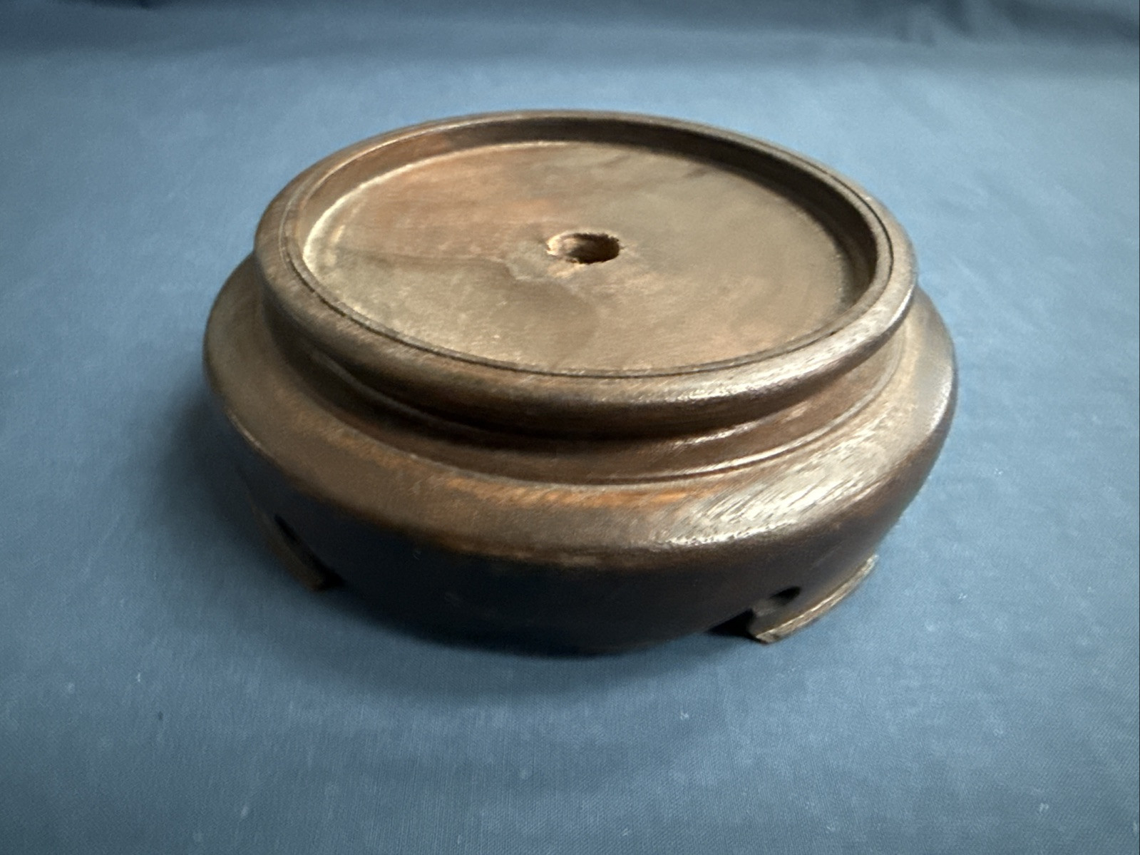 Vintage Chinese Carved Wood Display Stand Vase Bowl Lamp Inset 3 7/8″