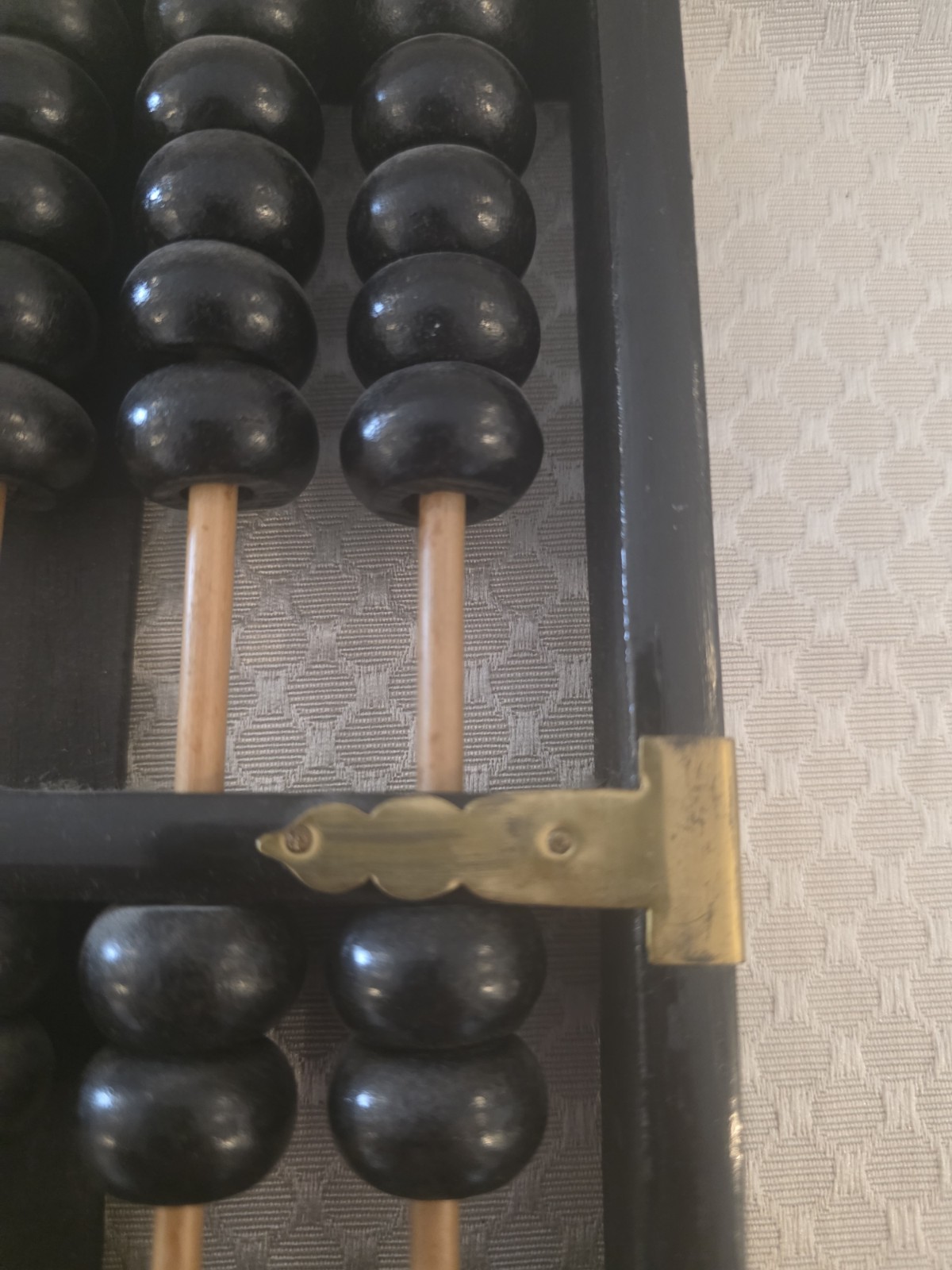 Vintage Chinese Lotus-Flower Brand Wood Abacus Suanpan 9 Column Brass Accents
