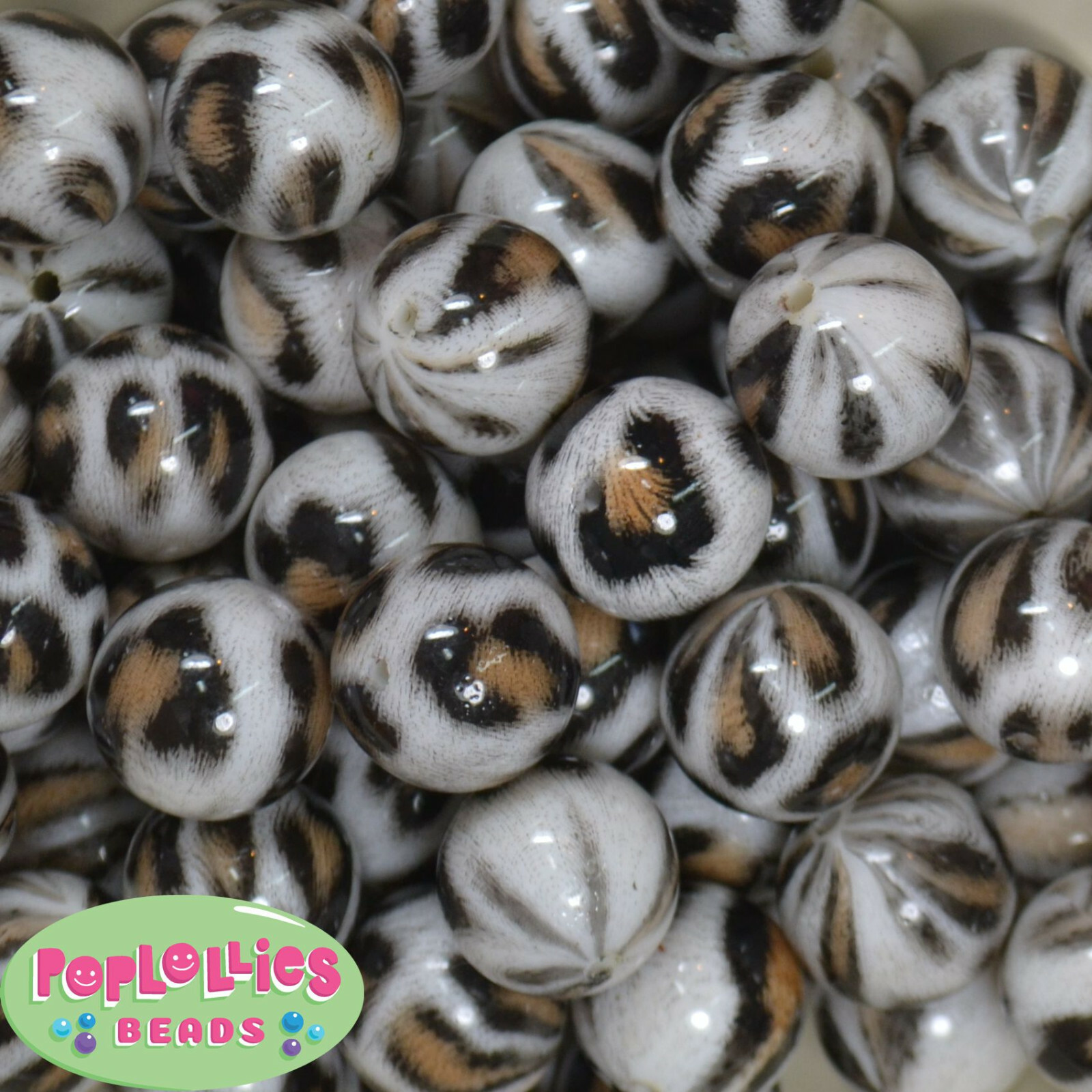 20mm Snow Leopard Print Chunky Bubblegum Beads 20 pc