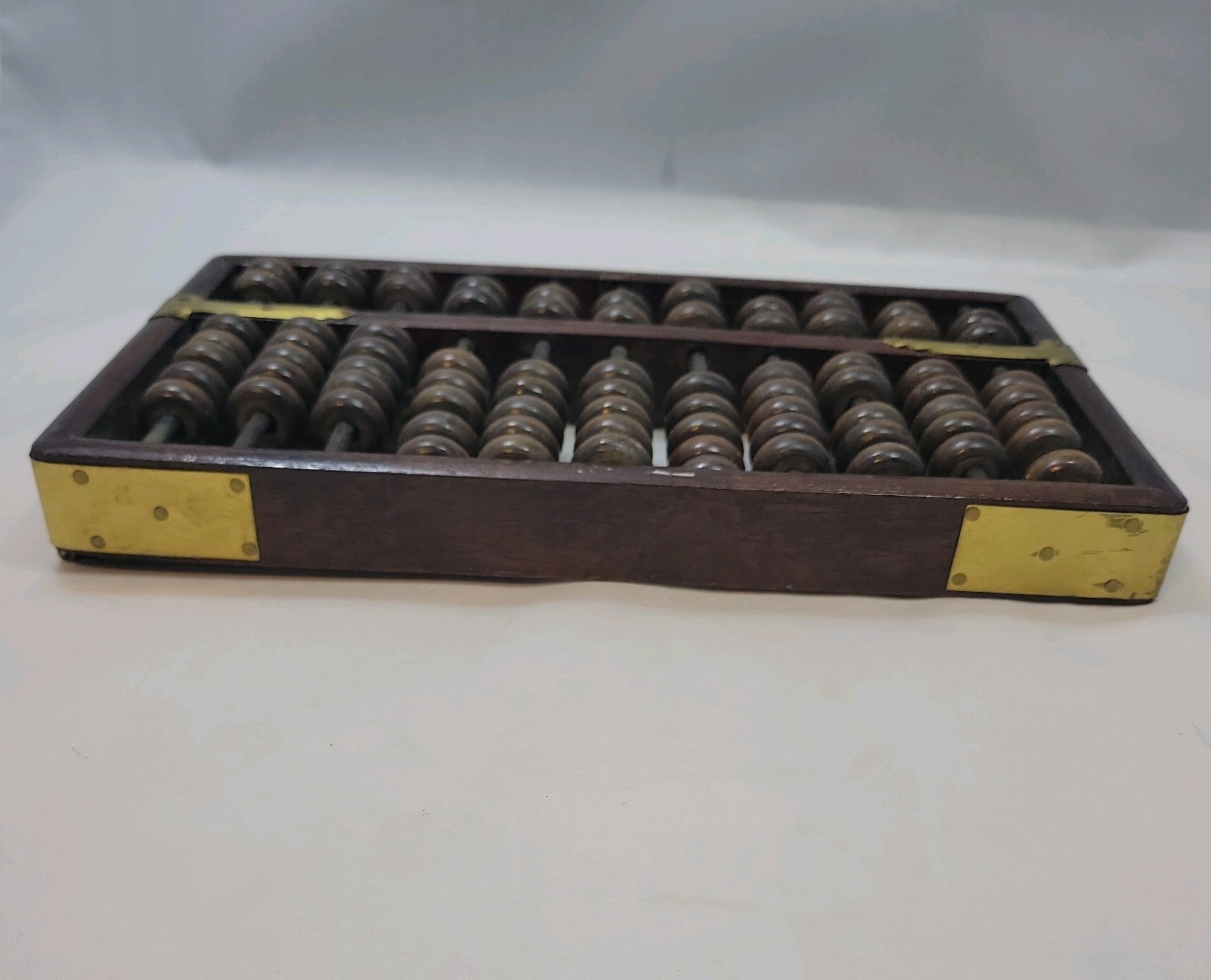 Vintage Wood and Brass Abacus 11 Row (9.5″ x 9.5″ Made In Hong Kong Math Tool