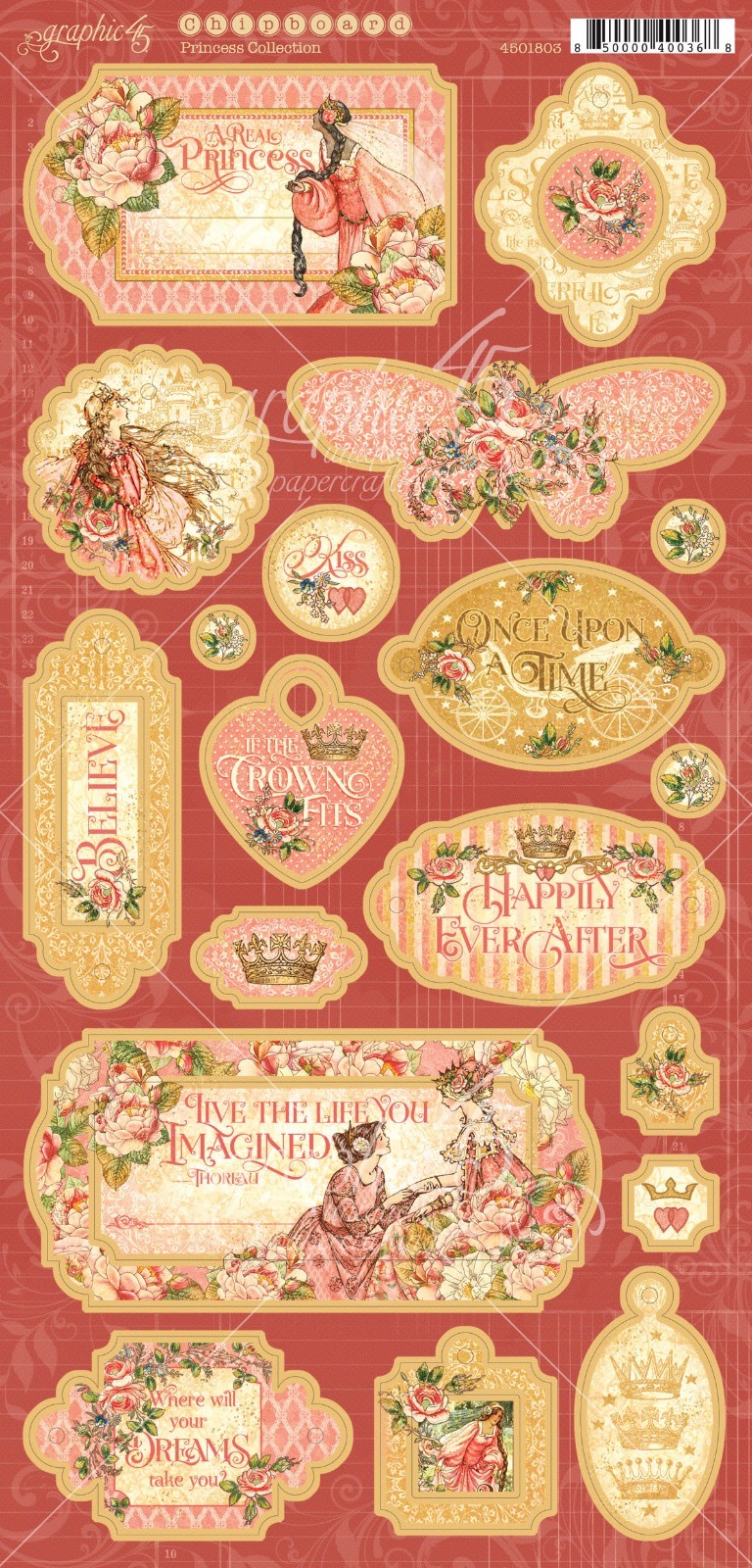 GRAPHIC 45 PRINCESS COMPLETE COLLECTION ~ PRECIOUS PINKS CROWNS GOLD