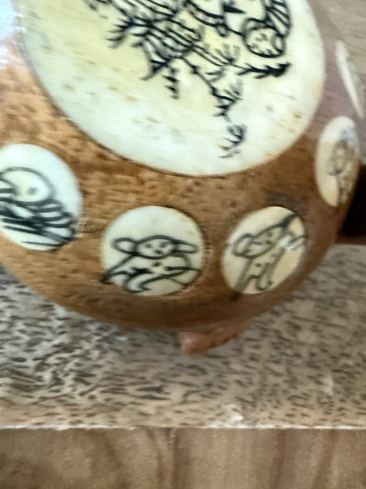 Vtg Asian Carved Wooden Turtle, Opens with Compass and Zodiac Signs