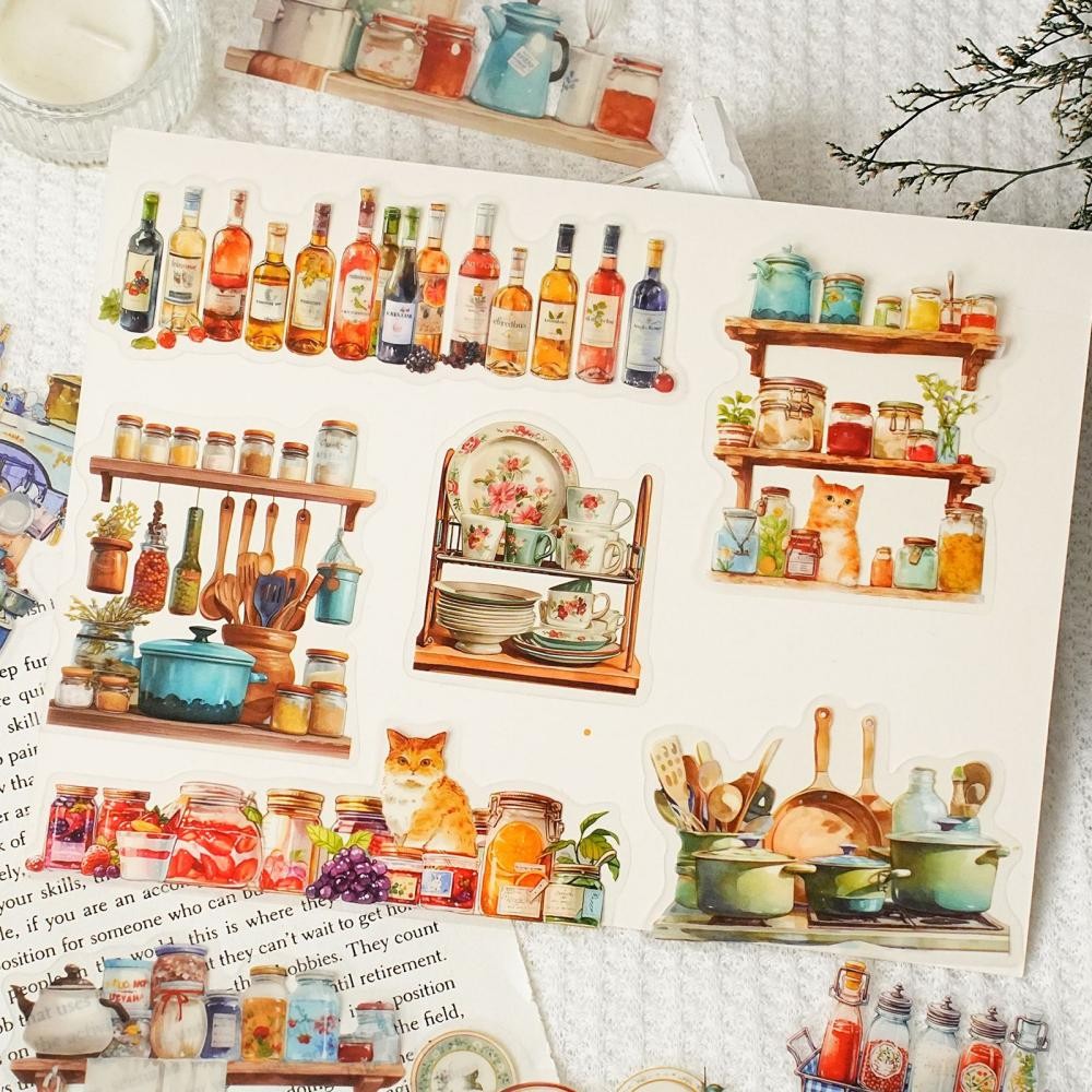 15Pcs PET Stickers Cute Scenes Journaling Planner Scrapbooking Crafts Art Decals
