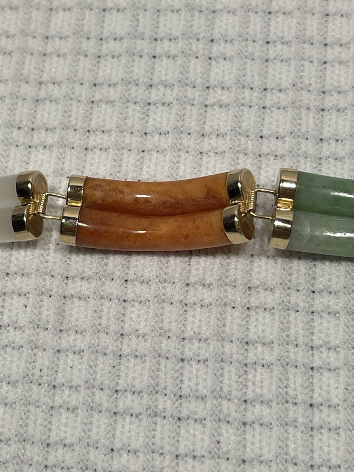 Vintage Chinese 14k Gold Link w/Multicolor Jade Double Segment Bracelet 7″