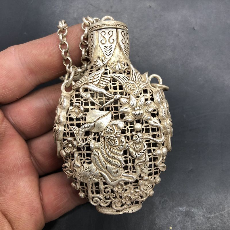 Vintage Alloy Sachet 3.35in Openwork God of Longevity Antique Collectible
