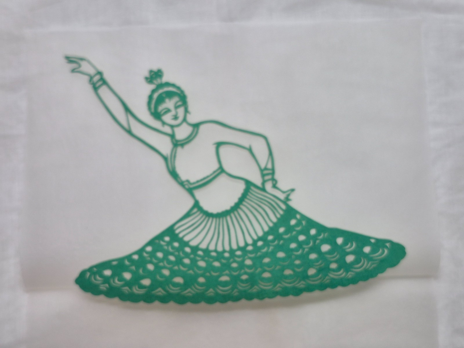 Unused Set of 6 Chinese Folk Art Paper cuts Peacock Dancing Girl Designed