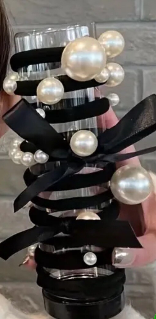 10 PC Black Hair Tie Ponytail Holder Faux Pearl New Free Ship 816