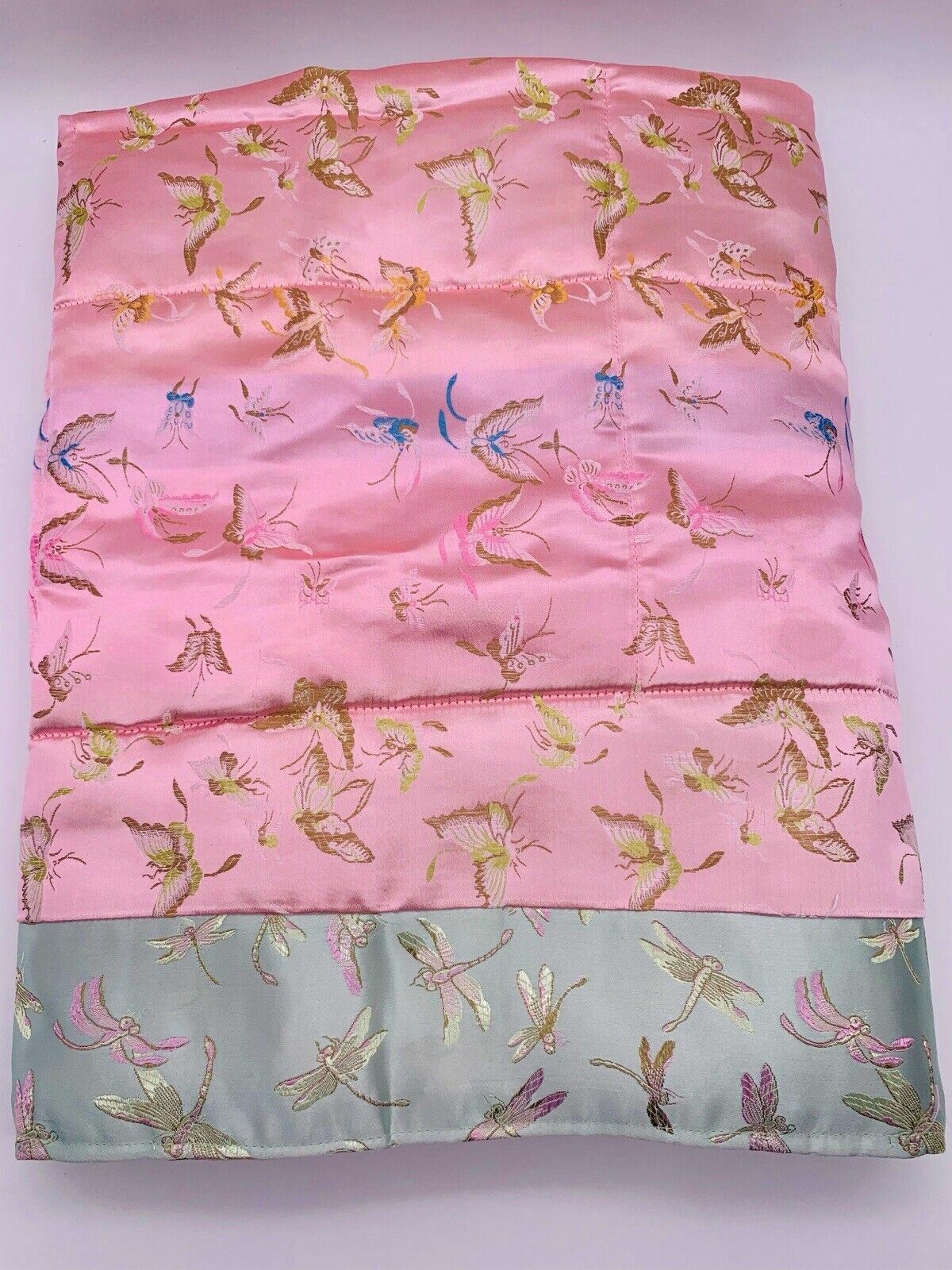 VTG Chinese Embroidered Silk Stitched Wall Tapestry Panel Dragonfly Butterfly