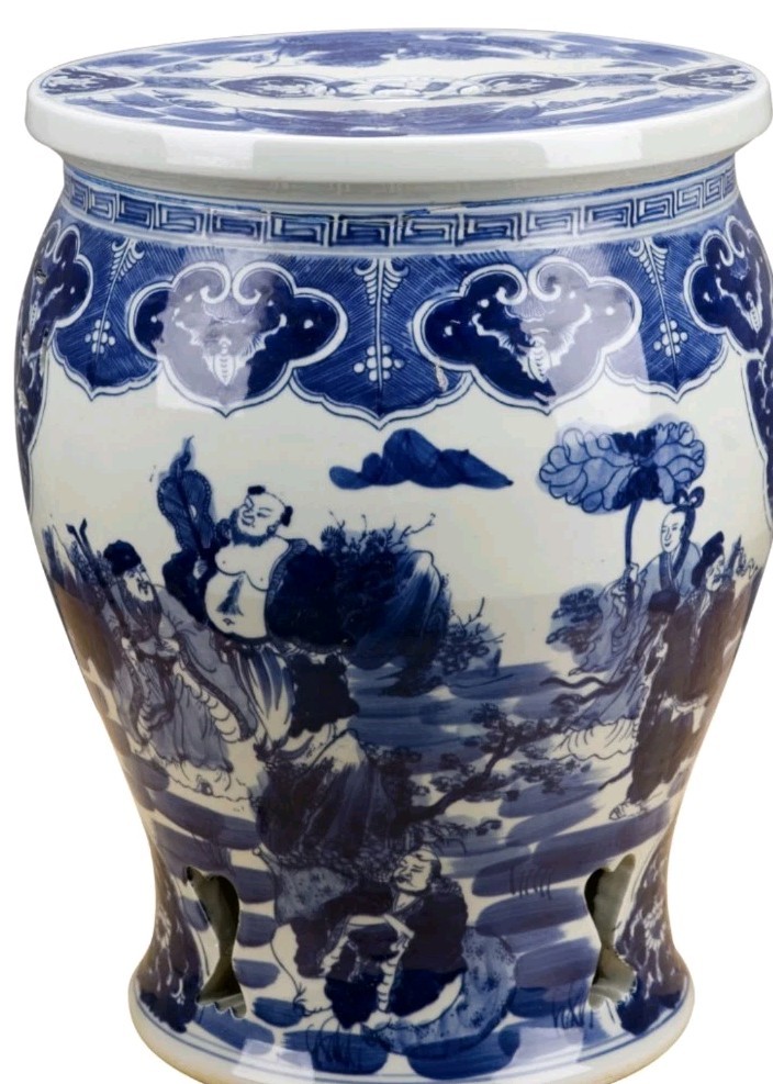 GARDEN STOOL BLUE AND WHITE CHINOISERIE STAND-15″ x 19″ H