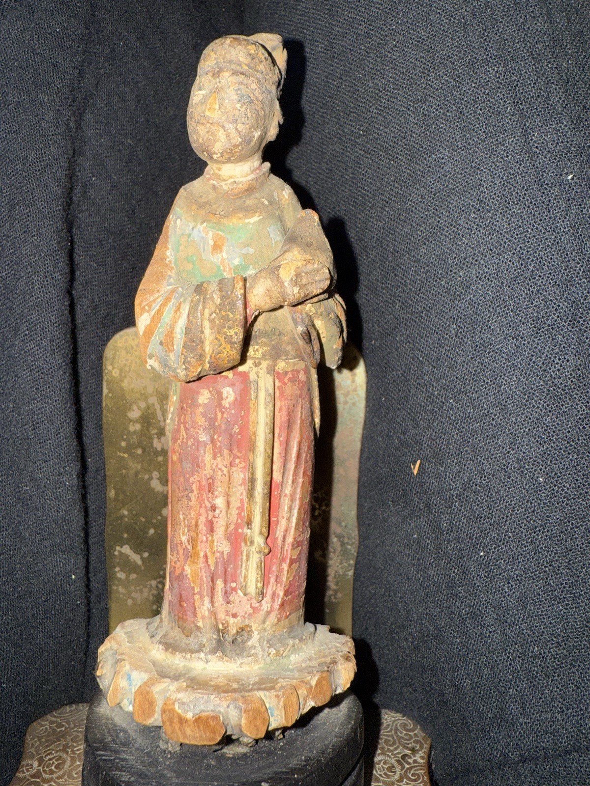 Antique Chinese Pair Sculptures Hand Carved Bookend On Brass Base