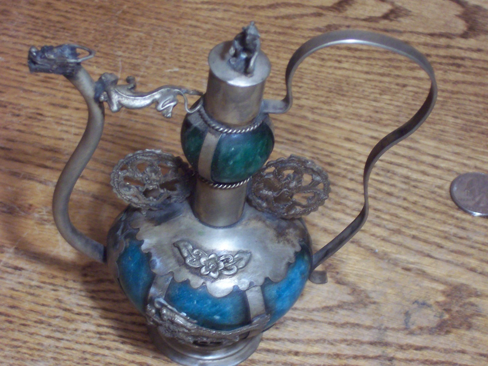 Vintage Chinese Ornate Oriental Teapot Decorative Dragons Monkeys 6″ tall