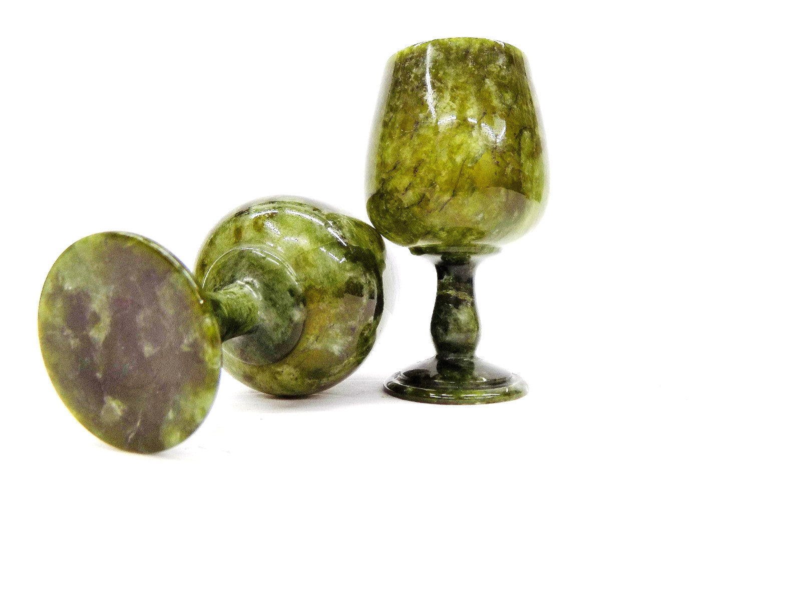 A Fine Quality Pair of Antique Chinese Carved Translucent Spinach Jade Cordials