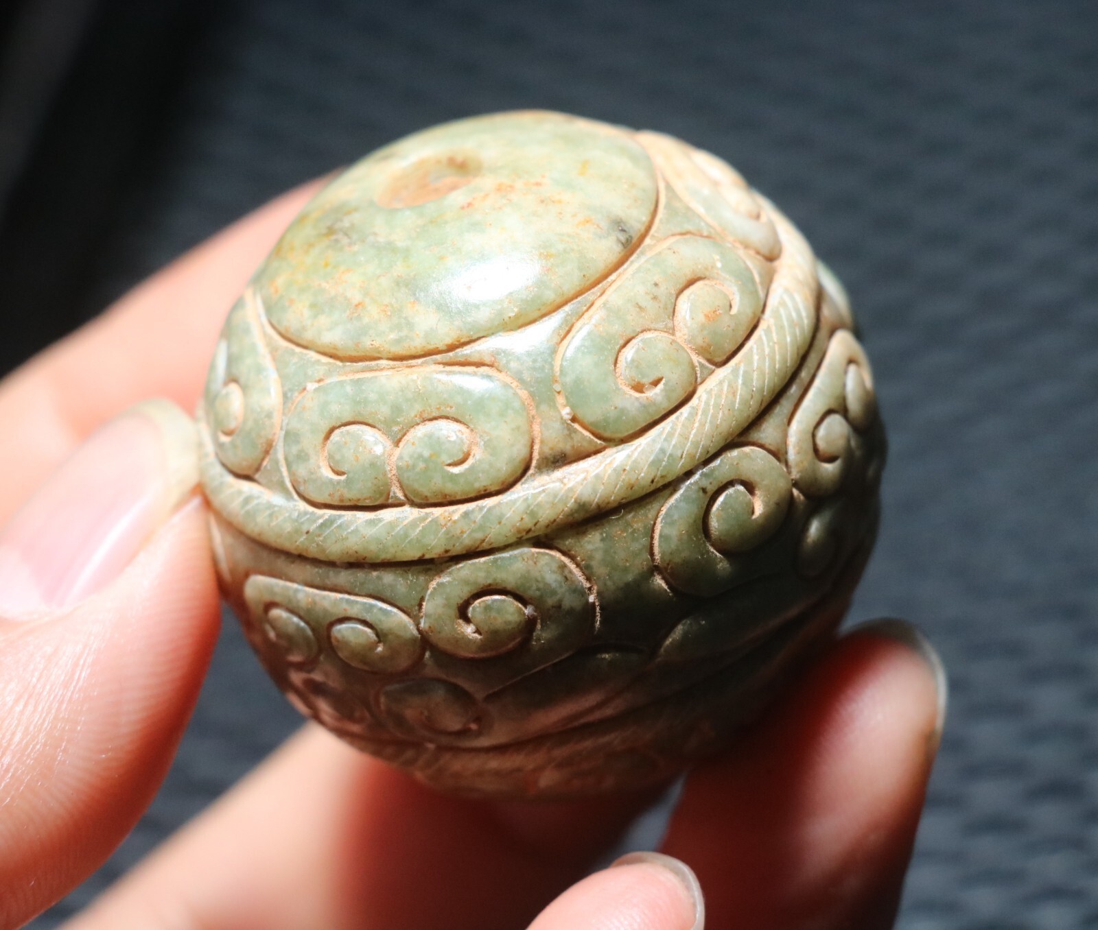 Exquisite Chinese Hetian Old JADE Linking Fortune Large Ball Sphere 40MM ZZY_46s