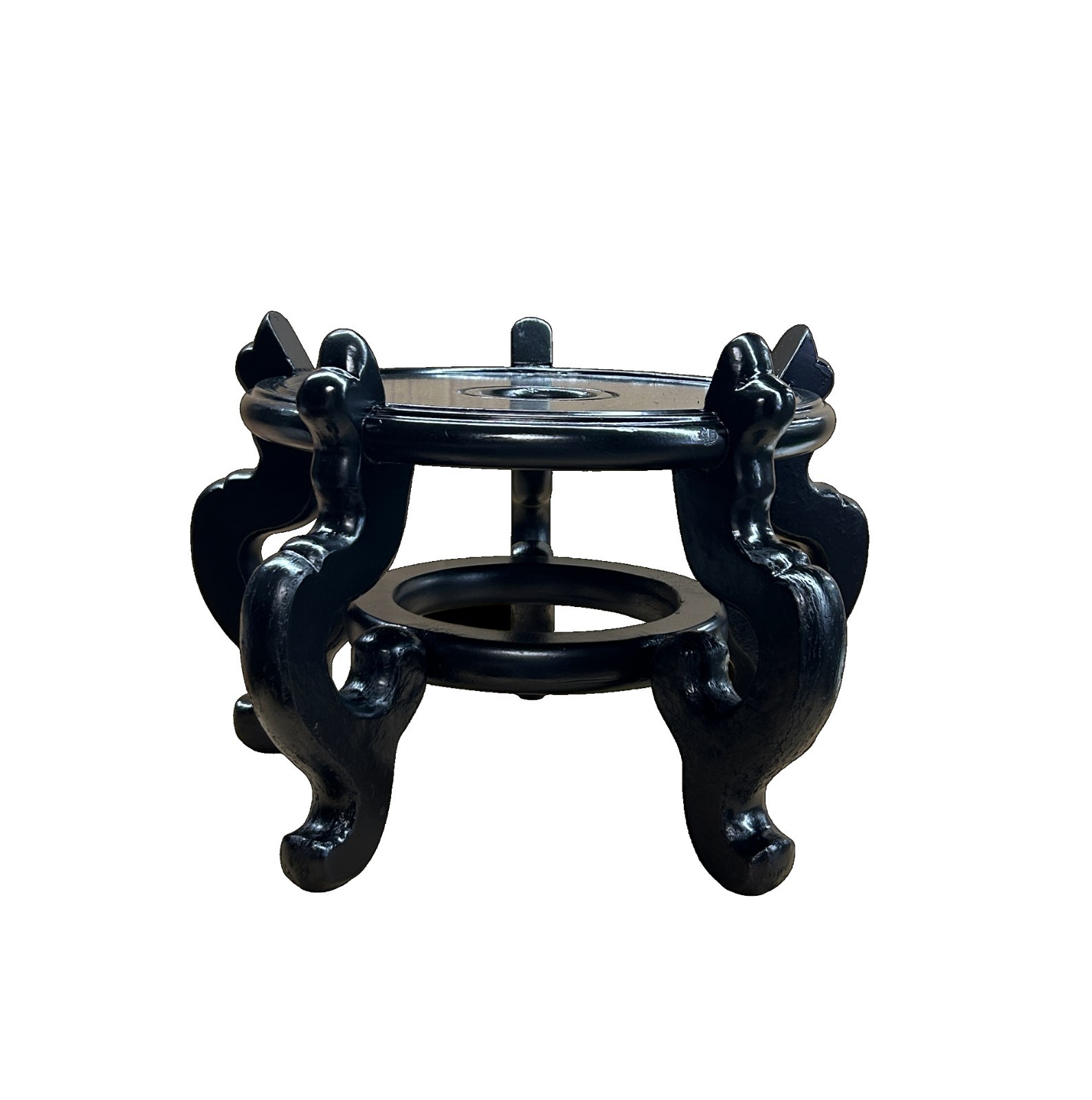 Black Lacquer 5 Curved Legs Round 10.5″ Wood Plant Vase Display Stand GB618