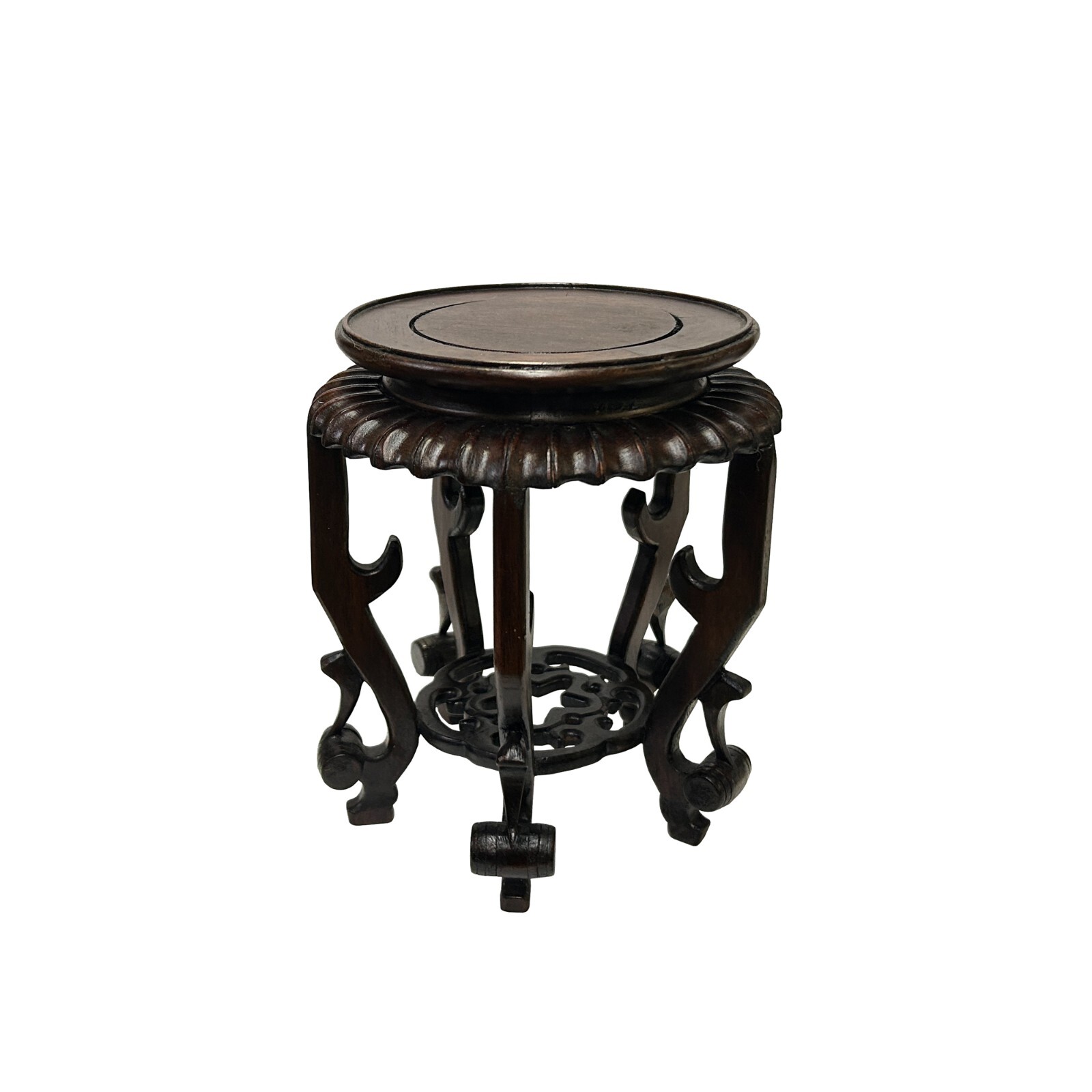 5.75″ Chinese Brown Wood Round Table Top Vase Stand Display Easel ws3736