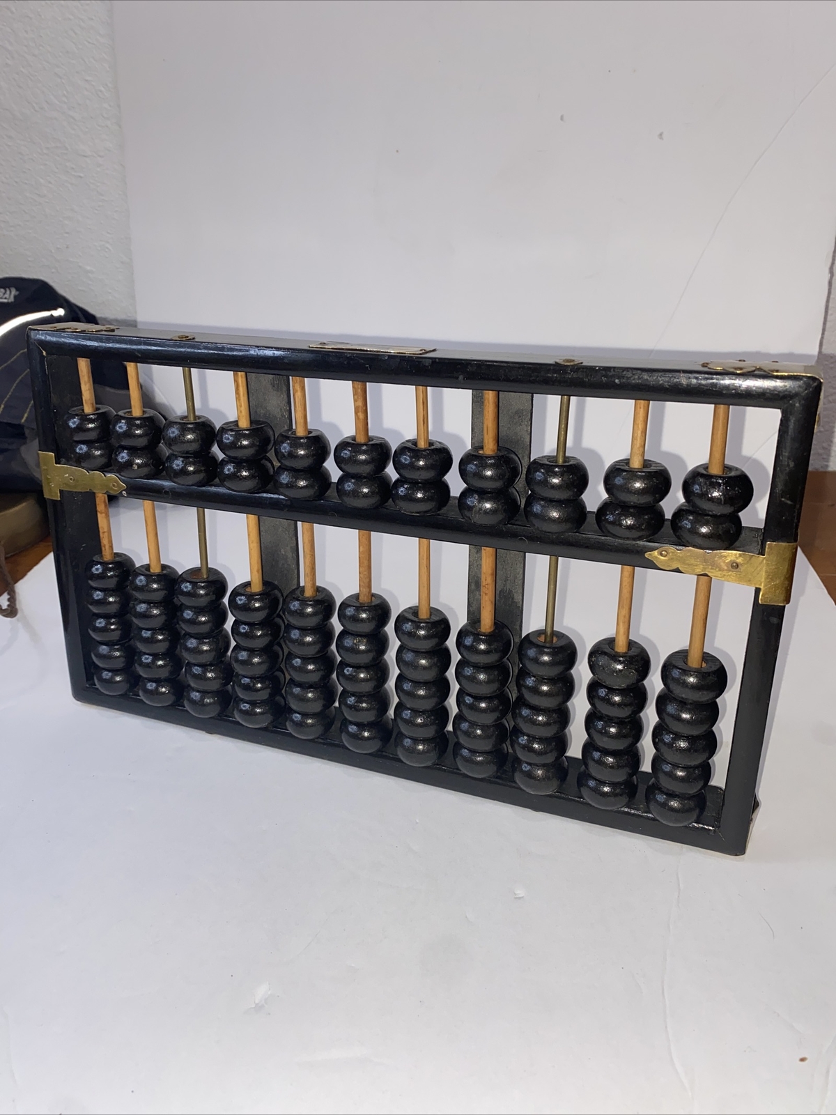 Vintage Lotus Flower Brand Abacus 11 Rods 77 Wood Beads Brass Accents