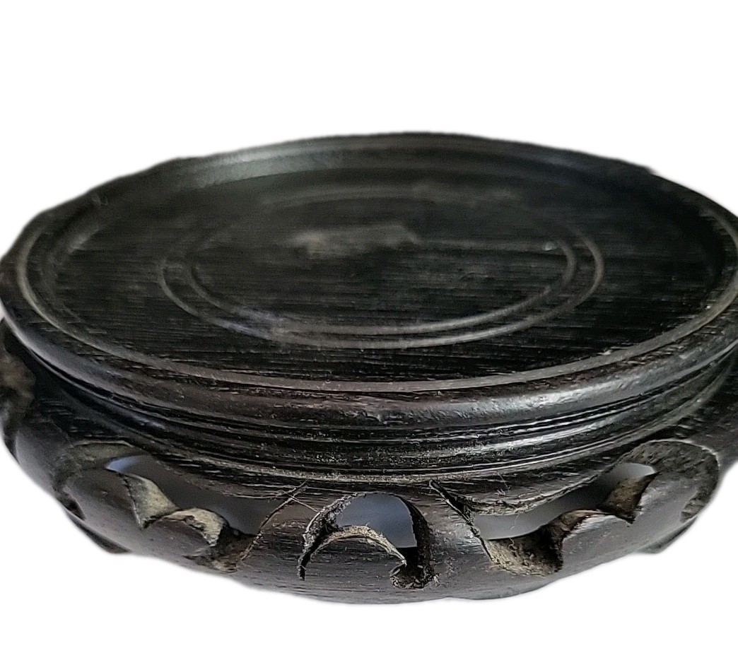 Two Chinese Round Display Stand Holder Base Wood Carving. For 4.5″ & 5.5″ Vase