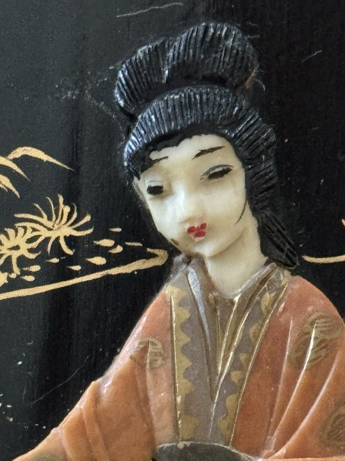 Vintage Table Top Chinese Folding Screen Carved Mother of Pearl Asian 4-Panel