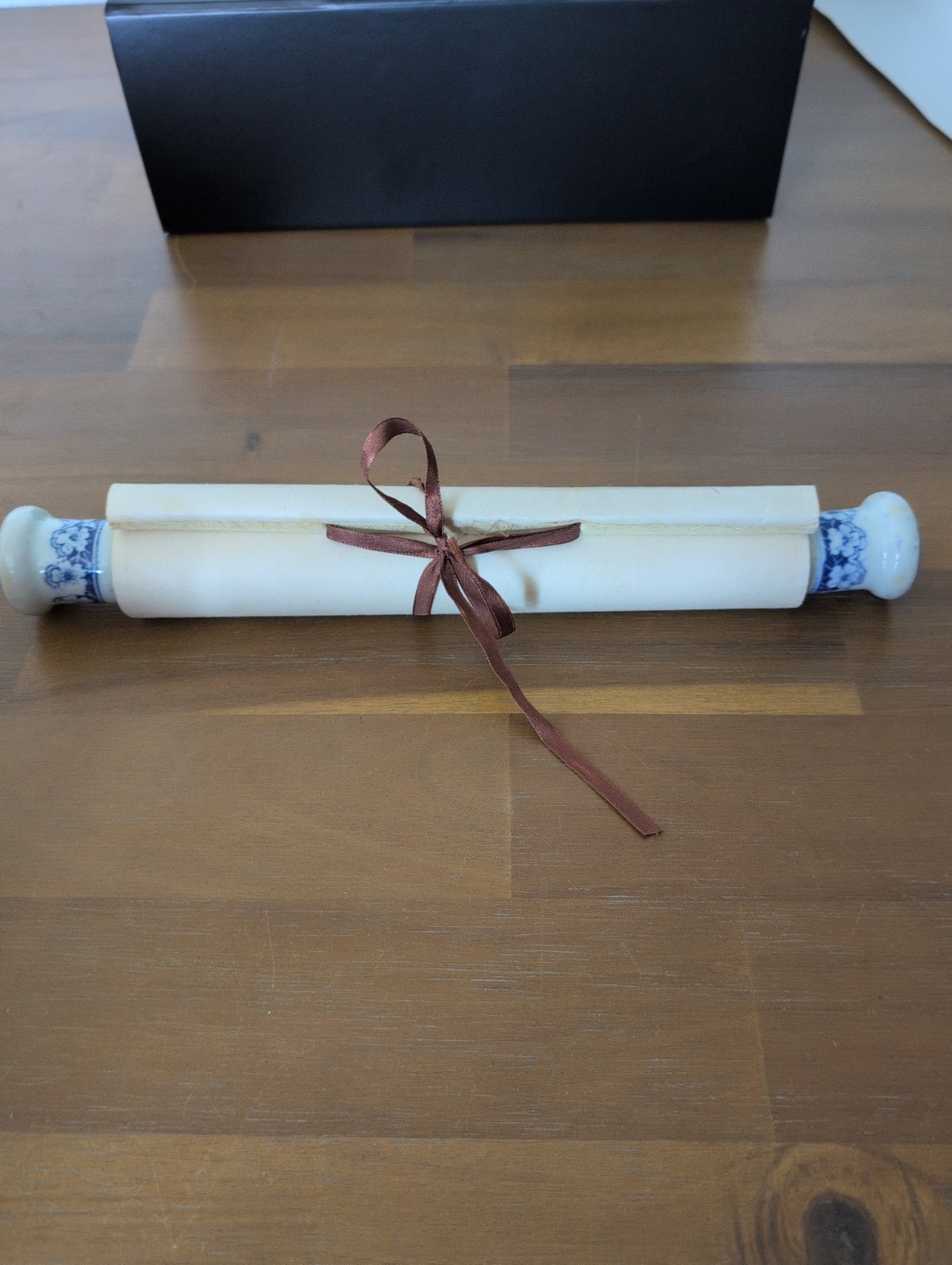 Vtg Original Chinese Plum Blossom Scroll Blue/ Wht Porcelain Knobs 96 cm x 24 cm