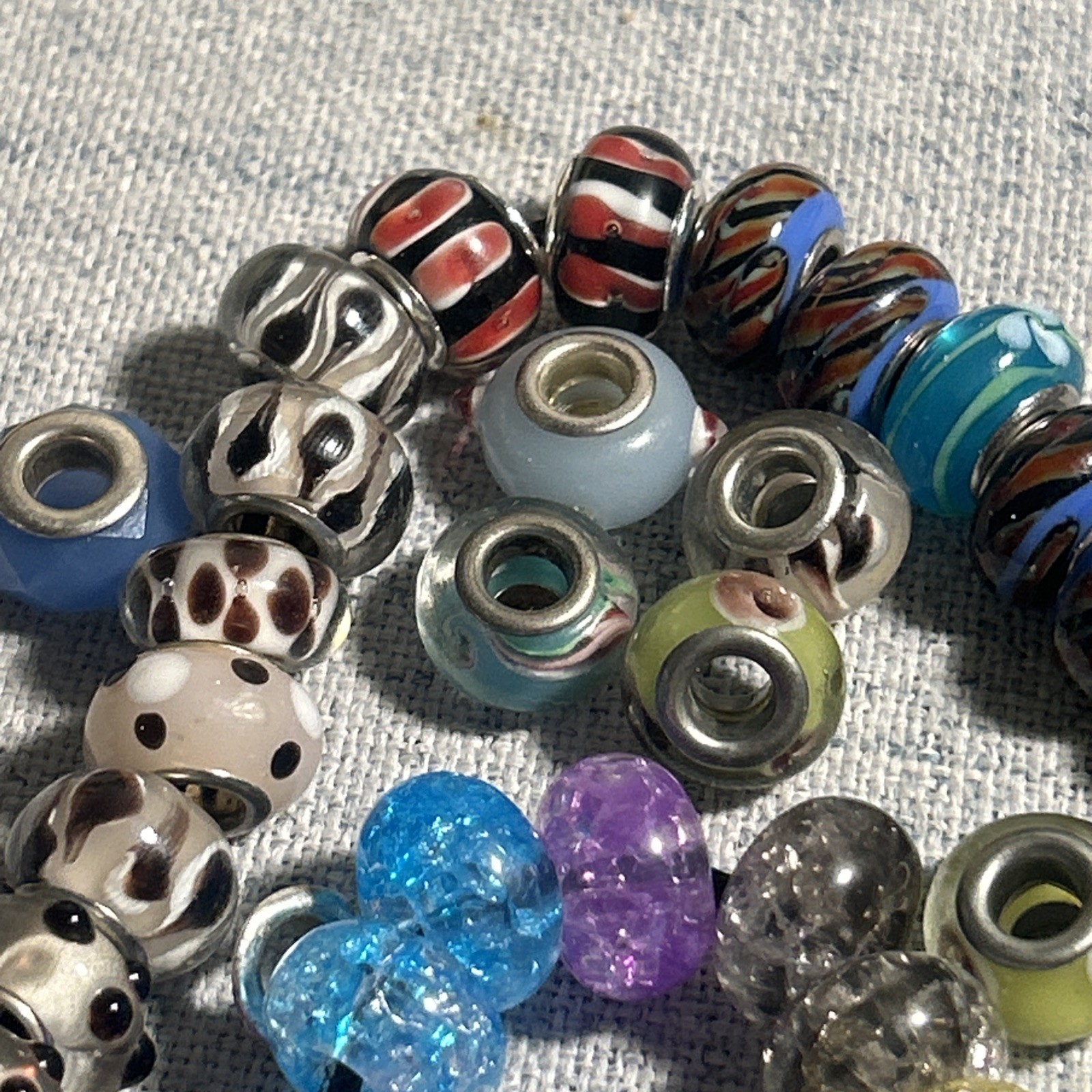 56 Hand Blown Glass& Metal Beads 15 Inches Jewelry Necklace Making Materials