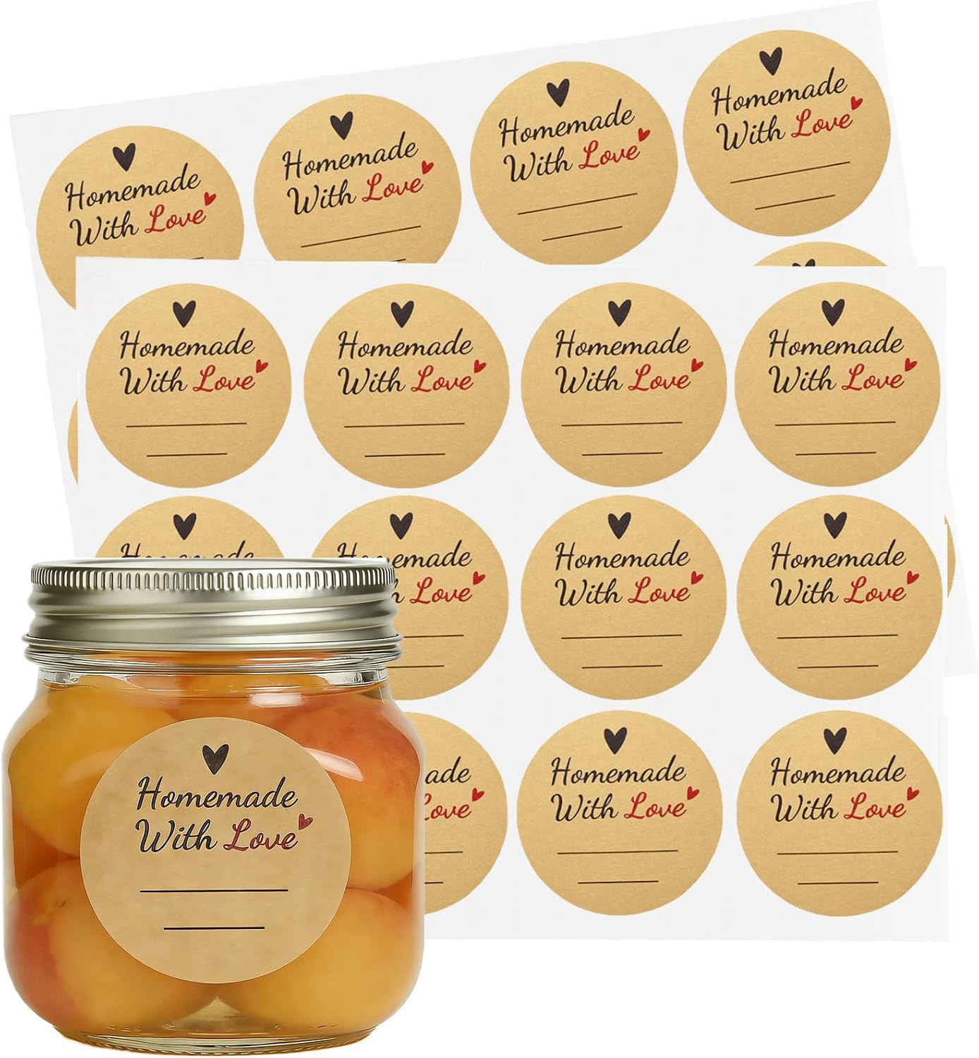 600 Pcs Homemade with Love Stickers, 2″ round Canning Labels for Mason Jars, Jam