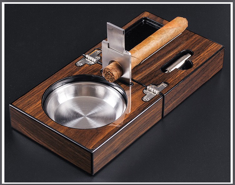 Wood Ashtray With Metal Rests Two Slot Large Home Ashtray