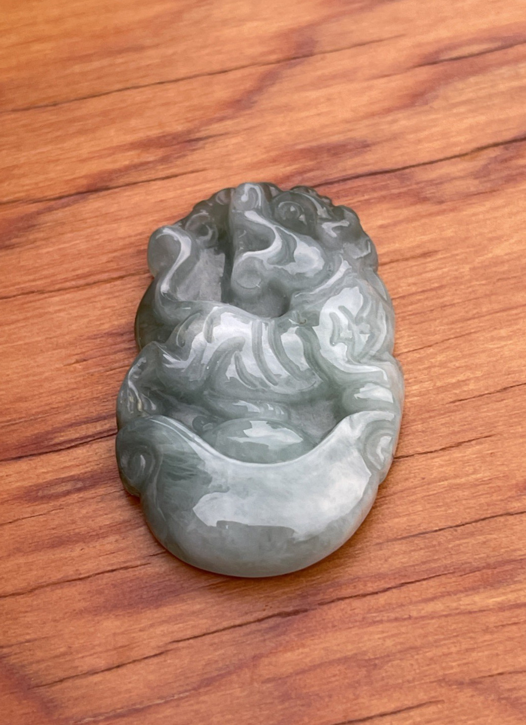 Pair Nephrite Jade Pendants Qilin & Foo Dog Ancient Style Carved Translucent MCM