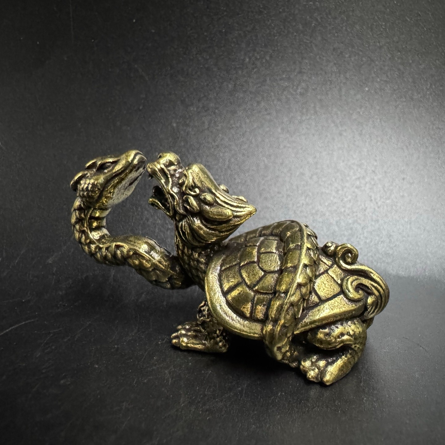Brass Xuanwu Black Tortoise Statue Chinese Dragon Turtle Snake FengShui Ornament