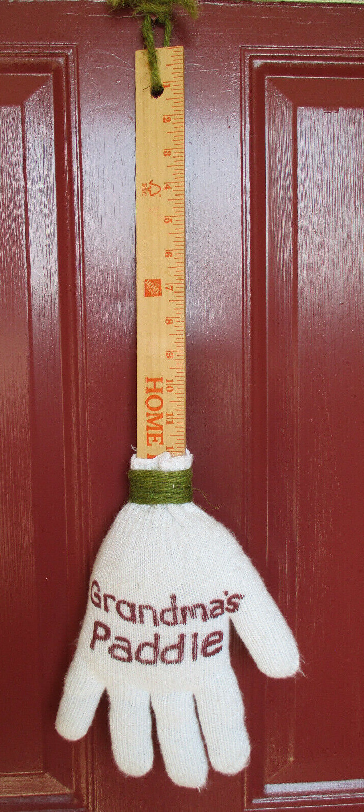 GRANDMA’S PADDLE Soft Stuffed Mitten Hand on Hanging Ruler Wall Decor 22″