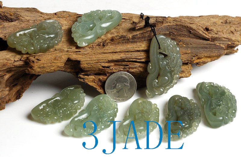 Natural Hetian Celadon Nephrite Jade Ancient Style Dragon Pendant / Carving