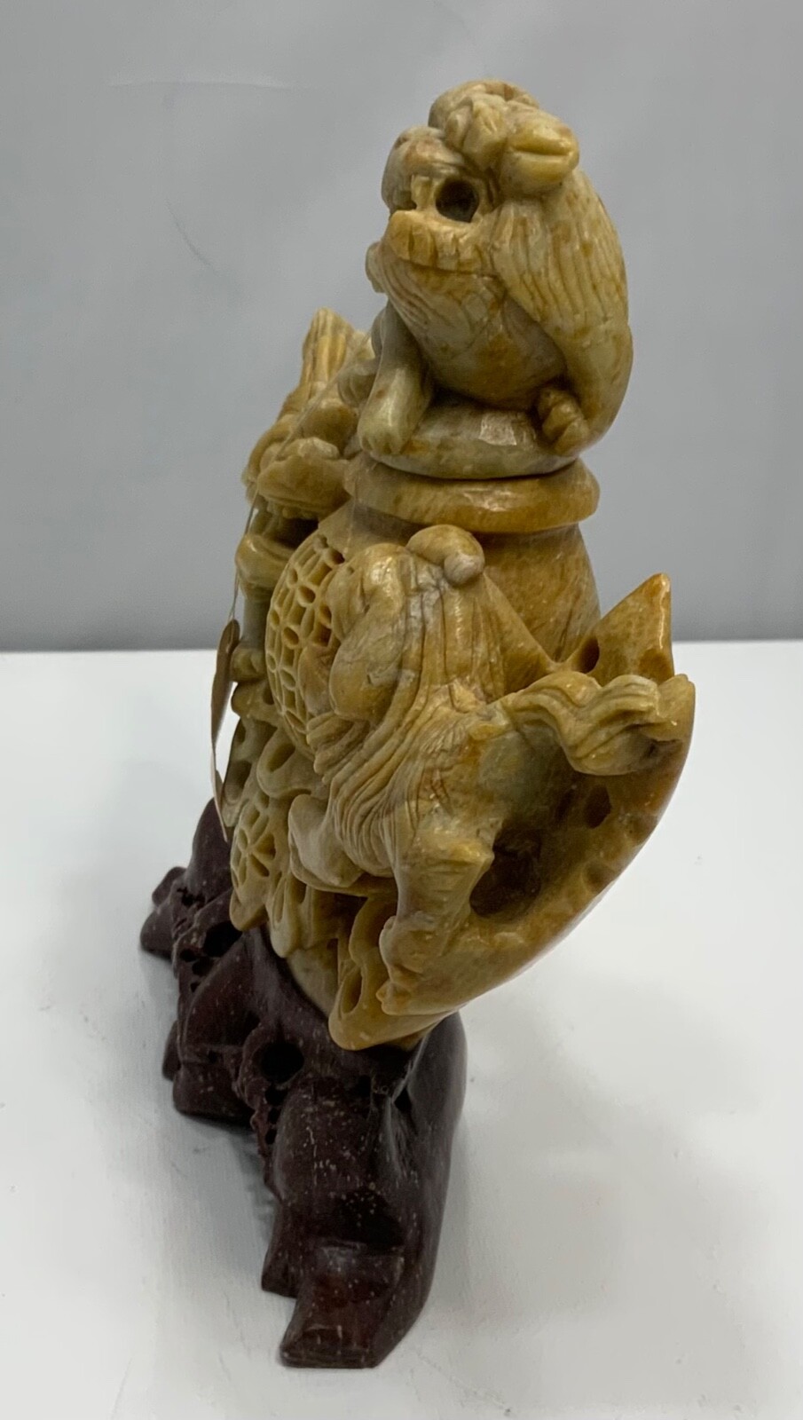 VINTAGE HAND CARVED SOAP STONE INCENSE BURNER FOO DOGS/LIONS