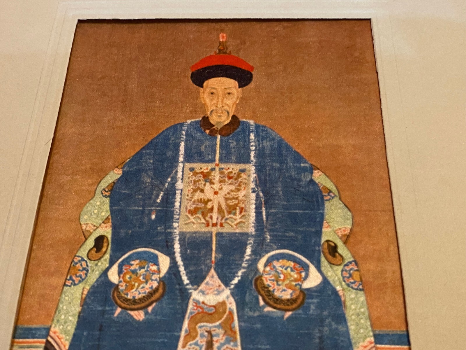 CHINESE SILK EMBRODERY QING DYNASTY PORTRAIT OF MANDARIN MADE IN ITALY 16X11 CM