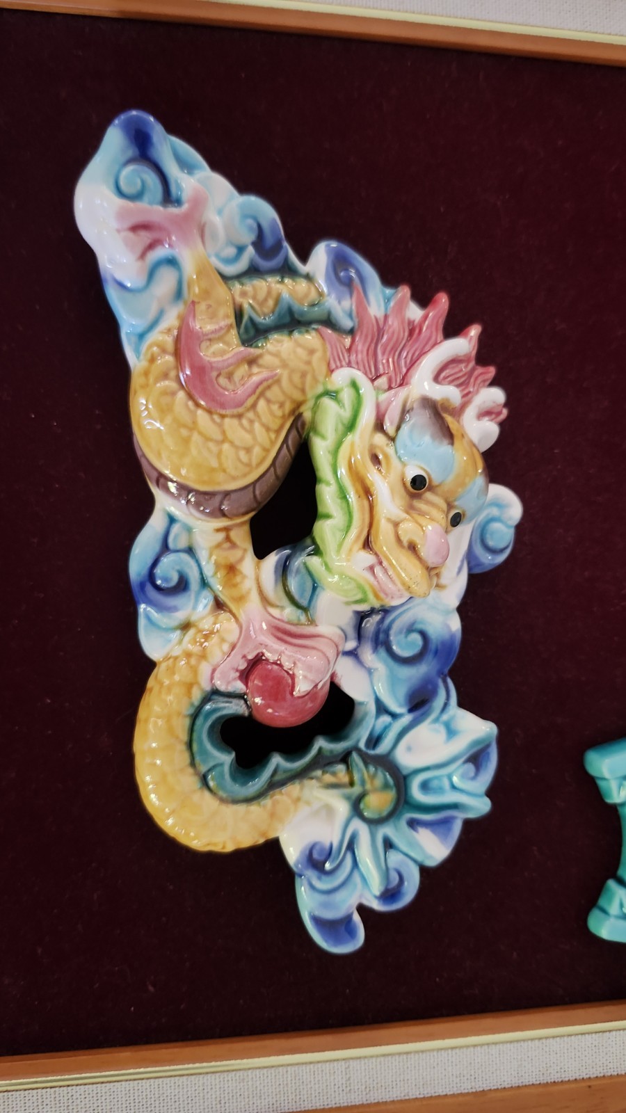 Vintage Chinese Koji Pottery Dragon Framed Art