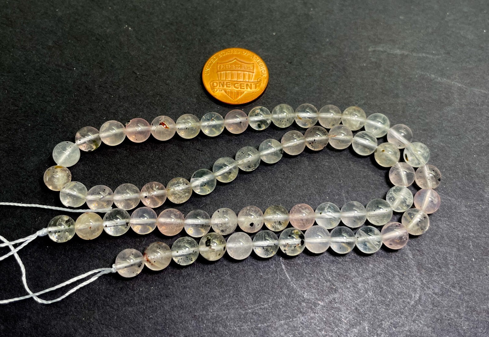 White Clear Pink Inclusion Quartz Polished Smooth Round Gemstone Beads RN183