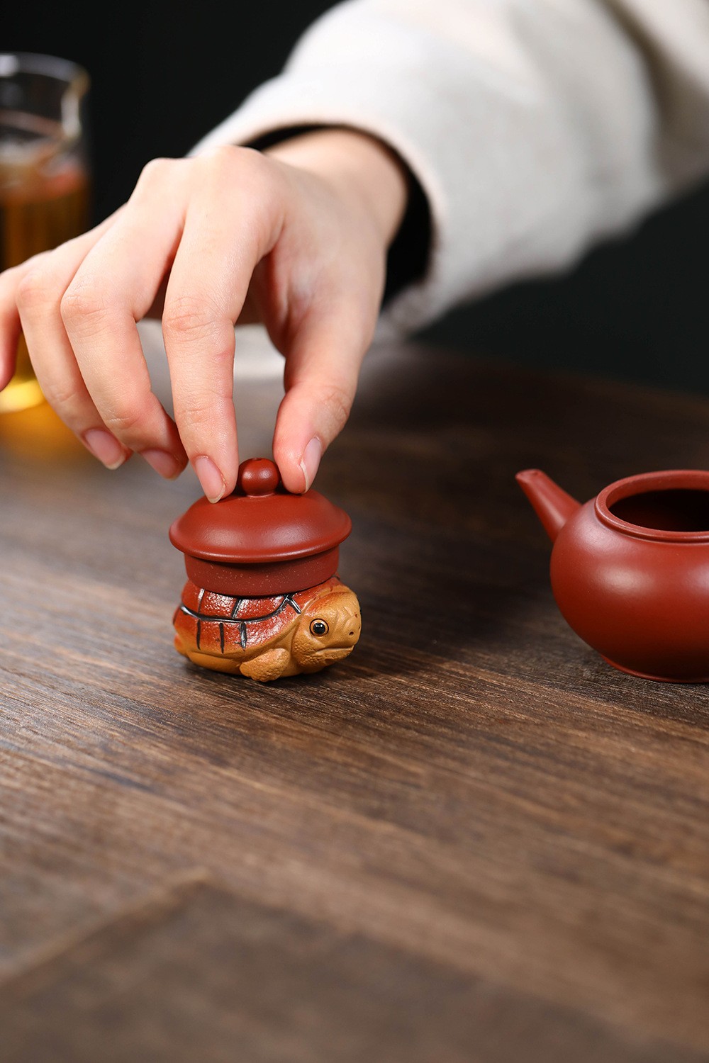 2″ China Yixing Zisha Jiangpo Clay Mini Red Shell Longevity Turtle Tea Pet