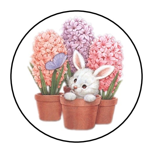 30 Cute Baby Bunny Envelope Seals Labels Stickers 1.5″ Round lilacs easter