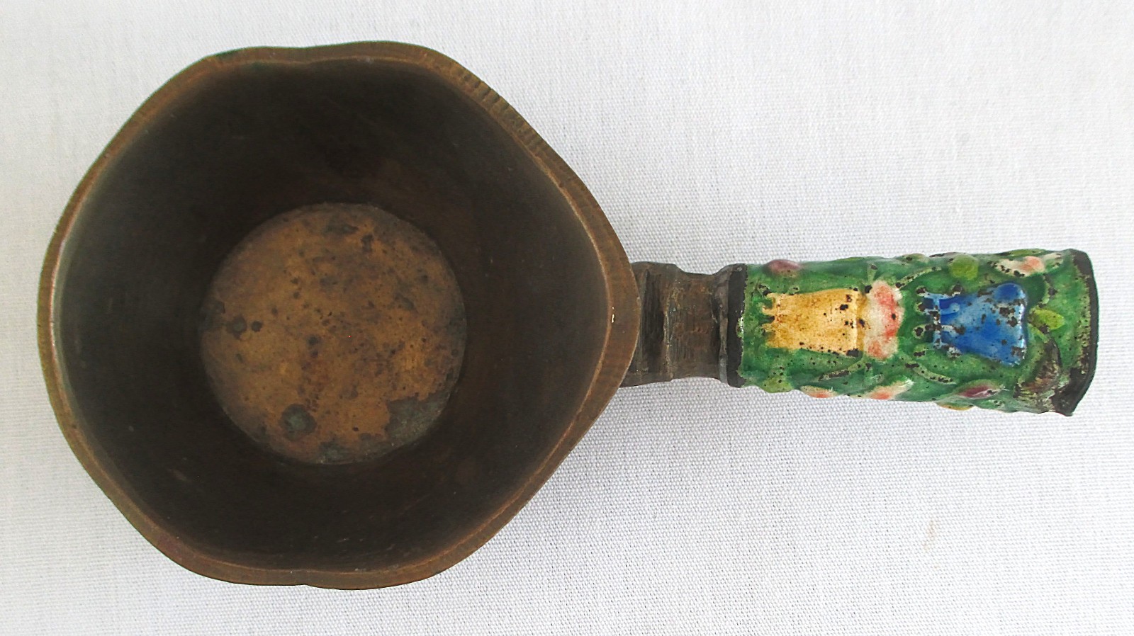 Vintage Chinese Brass and Enamel Silk Coal Iron 5.65 inches long