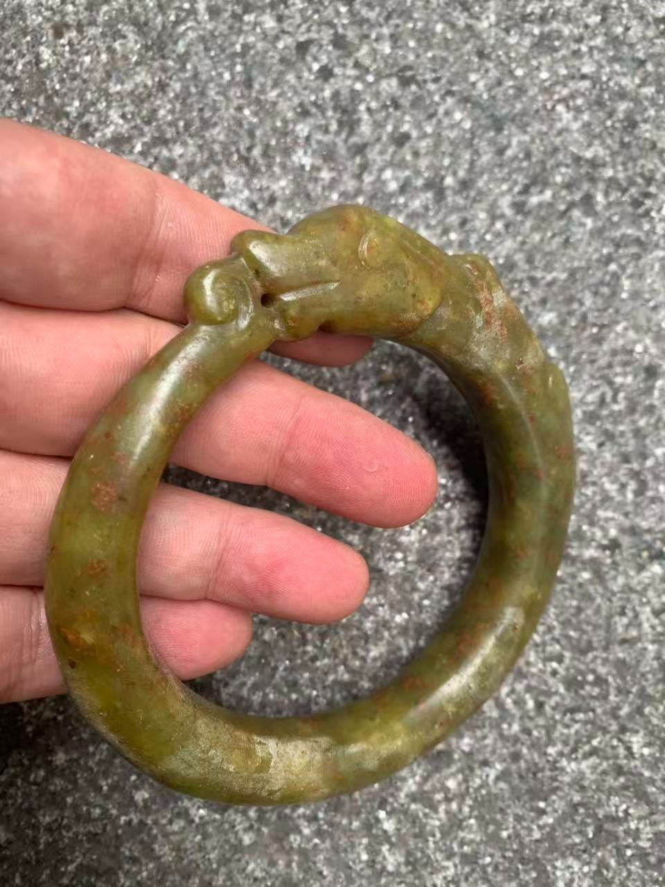 Large Rare Chinese Old Jade Hand Carved *Dragon* Bangle Bracelet !!!