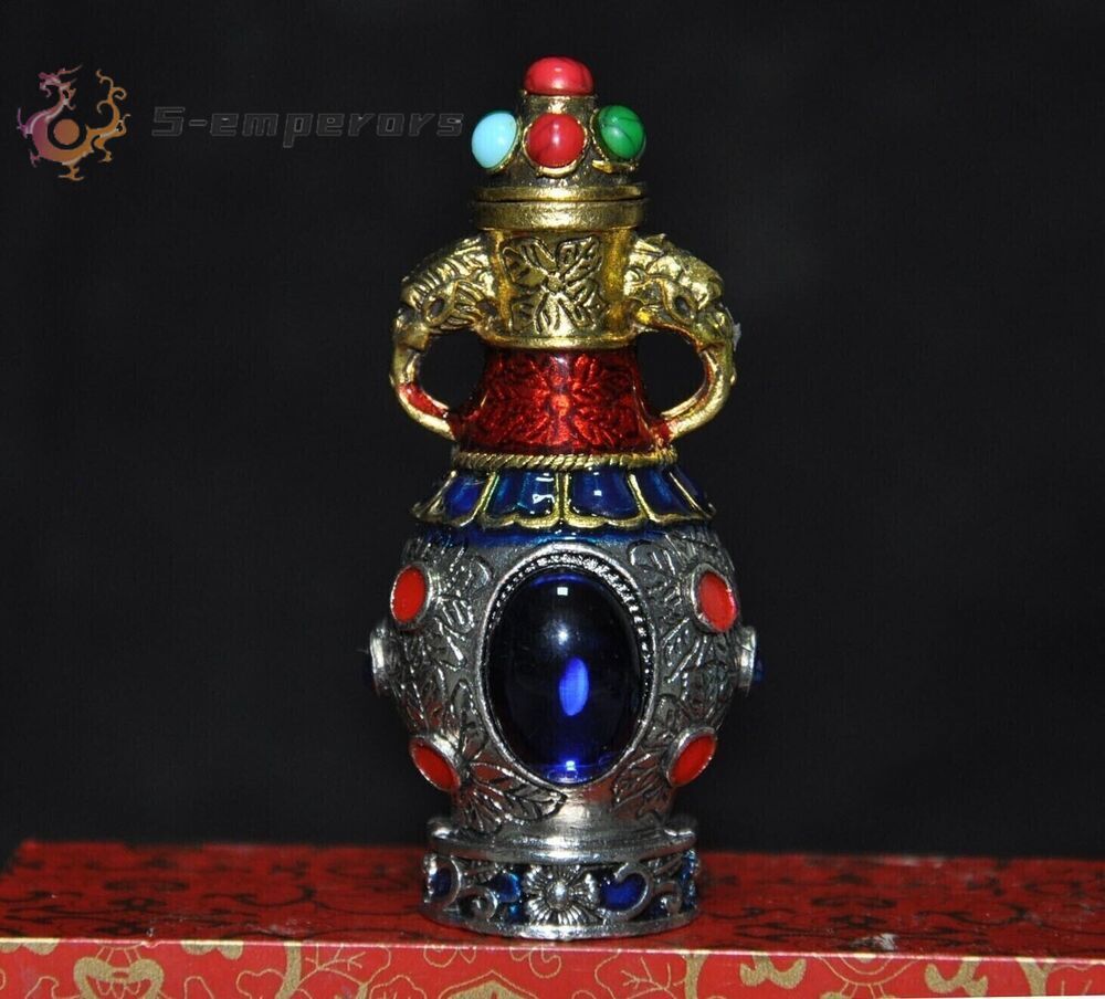 Chinese Bronze Tibetan Silver Cloisonne Gem Animal Elephant Trunk Snuff Bottle