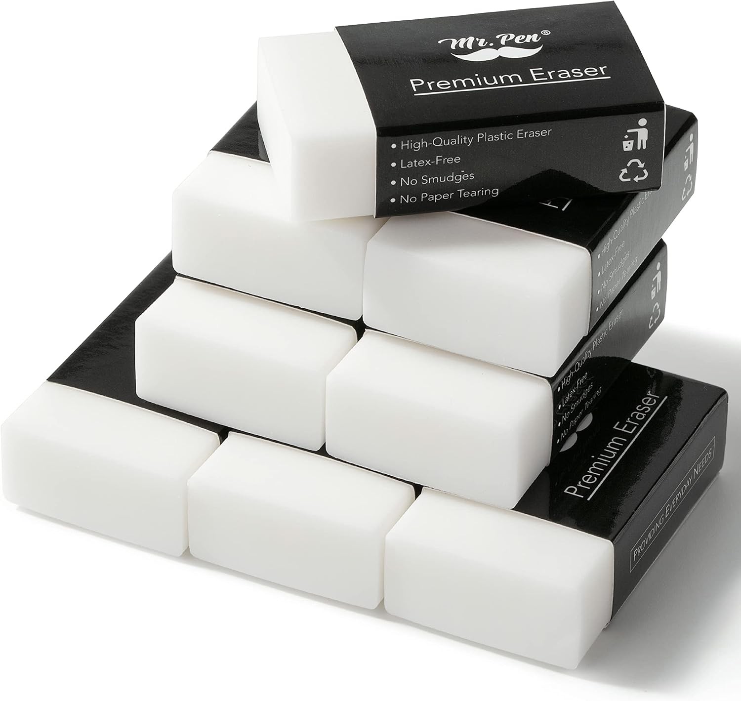Mr. Pen 8 Pack Pencil Erasers, Small White Rubber Eraser for Kids School Office