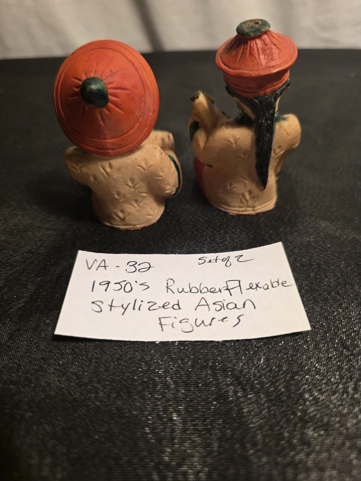 1950s Flexable Rubber Stylized Asian Figures Hand Painted 3″tall